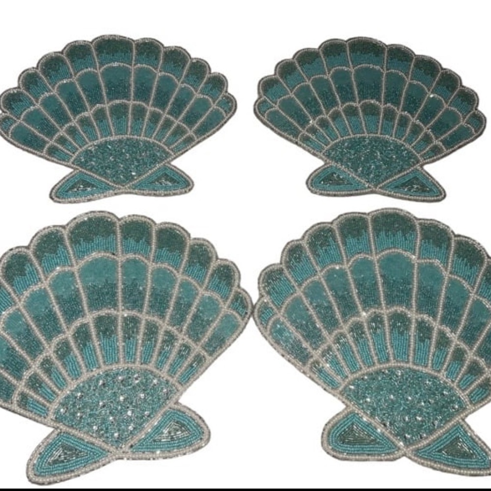 Seashell Beach Coastal Collection Beaded Placemat Charger Set of 4 NEW